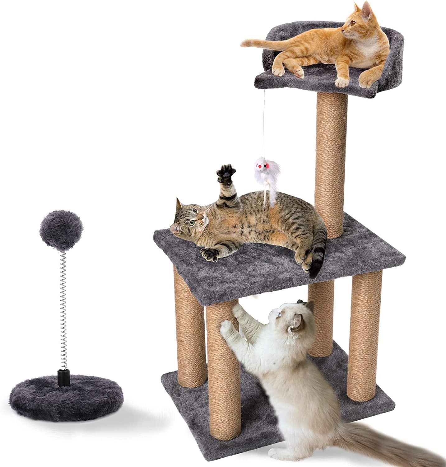 3 Tier Tower Scratching Post Climber with Sisal Toys Cat Perch Bed